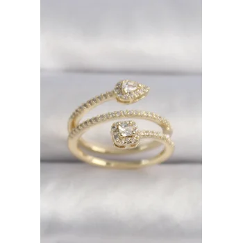 Pirinç Gold Renk Zirkon Taşlı Ok Model VIP Seri Kadın Yüzük