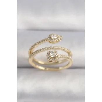 Pirinç Gold Renk Zirkon Taşlı Ok Model VIP Seri Kadın Yüzük