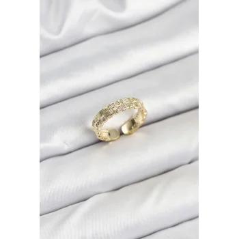 Pirinç Gold Renk Zirkon Taşlı Sırım Kadın Yüzük