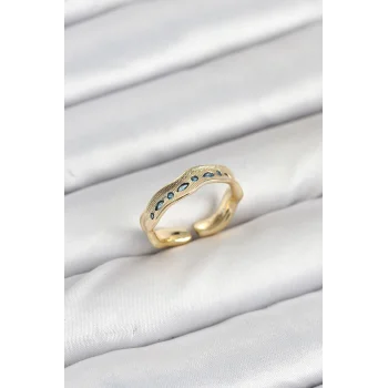 Pirinç Gold Renk Zirkon Taşlı Vintage Kadın Yüzük