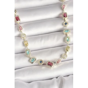 Pirinç Gold Renk Zirkon Taşlı VIP Seri Kadın Kolye