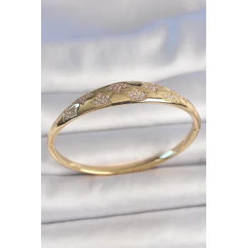 Pirinç Gold Renk Zirkon Taşlı Yıldız İşlemeli Kadın Kelepçe