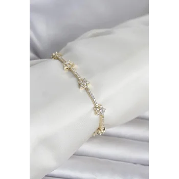 Pirinç Gold Renk Zirkon Taşlı Yıldız Model Kadın Bileklik