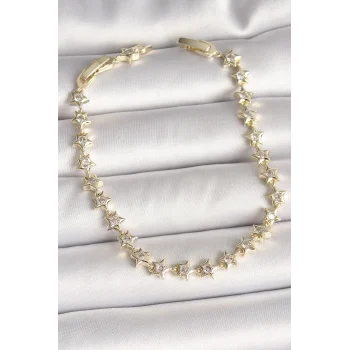 Pirinç Gold Renk Zirkon Taşlı Yıldız Model VIP Seri Kadın Bileklik