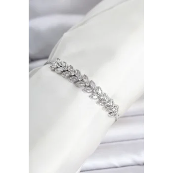 Pirinç Gümüş Renk Başak Model Su Yolu Kadın Bileklik