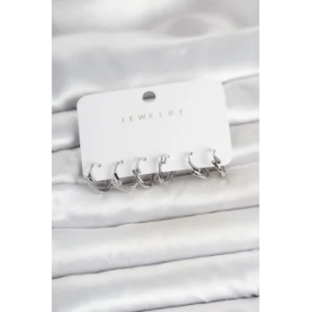 Pirinç Gümüş Renk Botega Model Kadın Küpe Seti