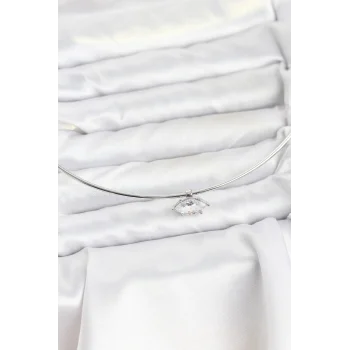 Pirinç Gümüş Renk Choker Model Zirkon Taşlı Kadın Kolye