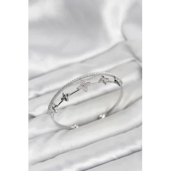 Pirinç Gümüş Renk Çiçek Model Kadın Bileklik