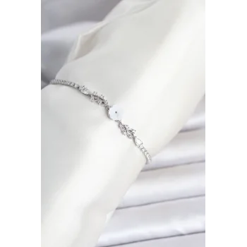 Pirinç Gümüş Renk Çiçek Model Su Yolu Kadın Bileklik