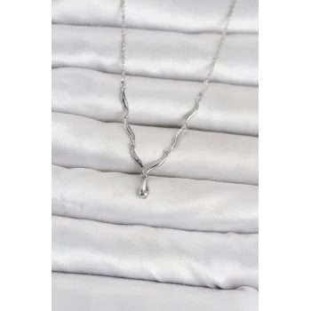 Pirinç Gümüş Renk Damla Model Kadın Kolye