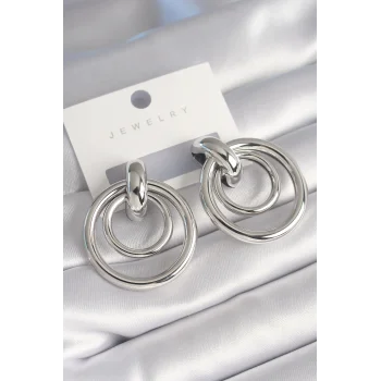 Pirinç Gümüş Renk Halka Model Kadın Küpe