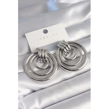 Pirinç Gümüş Renk Halka Model Kadın Küpe