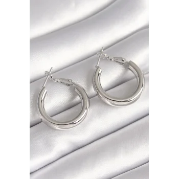 Pirinç Gümüş Renk Halka Model Kadın Küpe