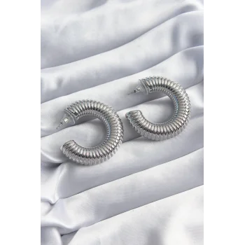 Pirinç Gümüş Renk İşleme Halka Model Kadın Küpe