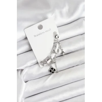 Pirinç Gümüş Renk Kadın Set Küpe