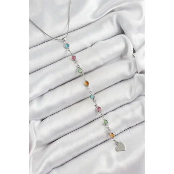 Pirinç Gümüş Renk Karışık Renk Zirkon Taşlı Y Kadın Kolye