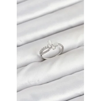 Pirinç Gümüş Renk Kelebek Zirkon Taşlı Kadın Yüzük