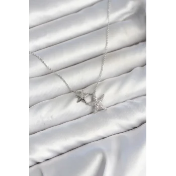 Pirinç Gümüş Renk Minimal Yıldız Model Kadın Kolye