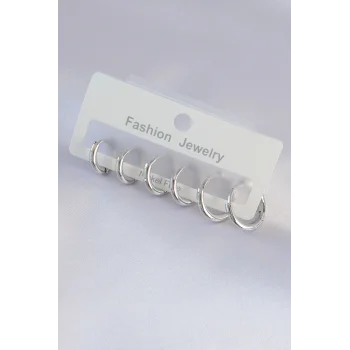 Pirinç Gümüş Renk Oval Küpe Seti