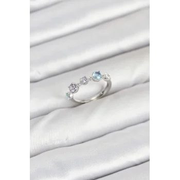 Pirinç Gümüş Renk Renkli Zirkon Taşlı Kadın Yüzük