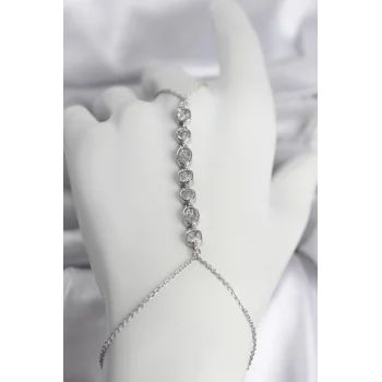 Pirinç Gümüş Renk Sıralı Zirkon Taşlı Kadın Şahmeran