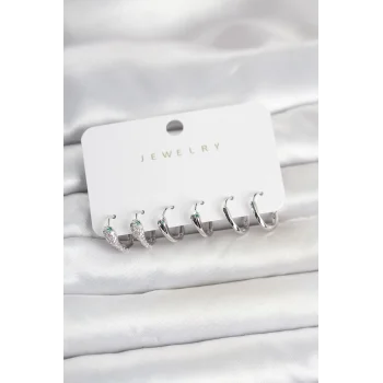 Pirinç Gümüş Renk Yılan Model Kadın Küpe Seti