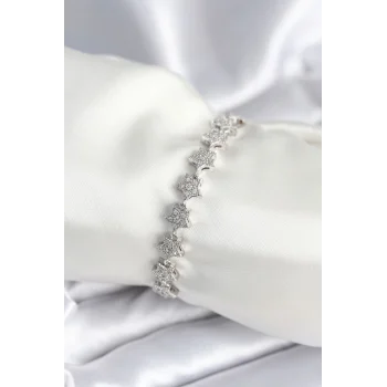 Pirinç Gümüş Renk Yıldız Model Kadın Bileklik