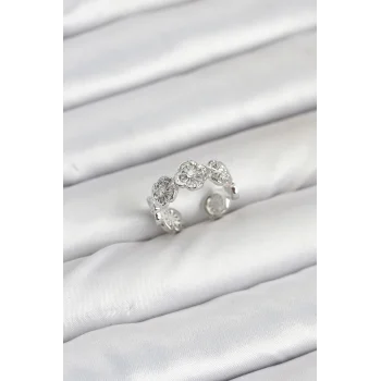 Pirinç Gümüş Renk Yonca Model Kadın Yüzük