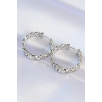 Pirinç Gümüş Renk Zincir Model Halka Küpe