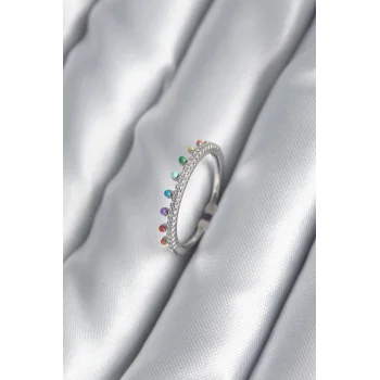 Pirinç Gümüş Renk Zirkon Taş Detay Kadın Yüzük