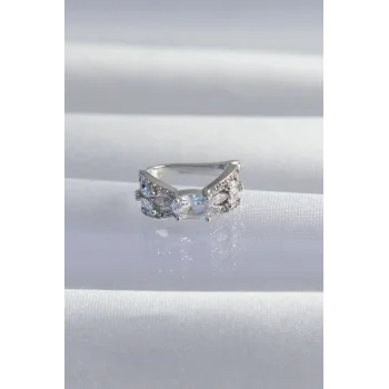 Pirinç Gümüş Renk Zirkon Taş Kaplama Earcuff Küpe