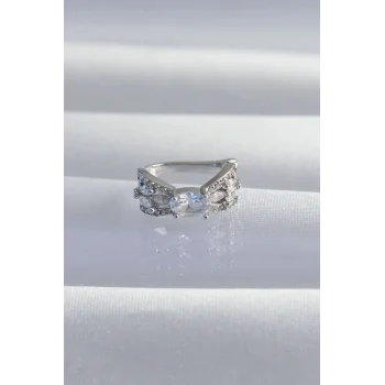 Pirinç Gümüş Renk Zirkon Taş Kaplama Earcuff Küpe