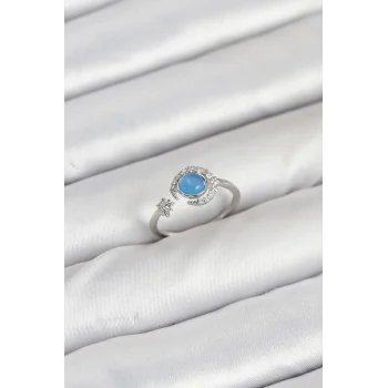 Pirinç Gümüş Renk Zirkon Taşlı Ay Yıldız Kadın Yüzük