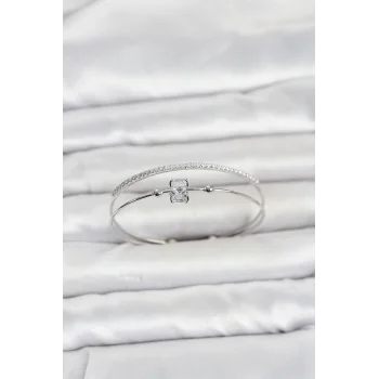 Pirinç Gümüş Renk Zirkon Taşlı Baget Model Kadın Bileklik