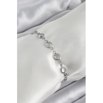 Pirinç Gümüş Renk Zirkon Taşlı Bileklik