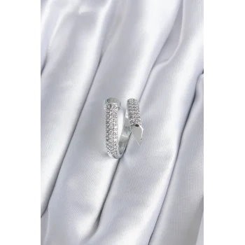 Pirinç Gümüş Renk Zirkon Taşlı Çivi Model Kadın Yüzük