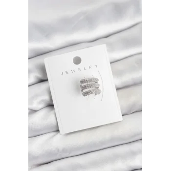 Pirinç Gümüş Renk Zirkon Taşlı Earcuff Kıkırdak Küpe