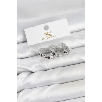 Pirinç Gümüş Renk Zirkon Taşlı Halka Yılan Model YSX Trio Küpe Seti