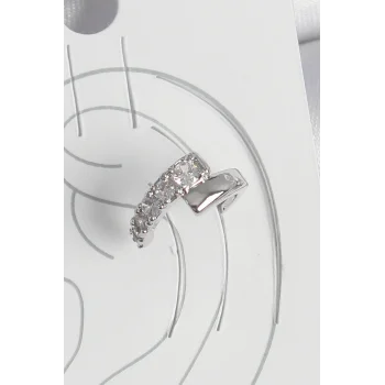 Pirinç Gümüş Renk Zirkon Taşlı Kadın Kıkırdak Küpe