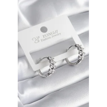 Pirinç Gümüş Renk Zirkon Taşlı Kadın Küpe