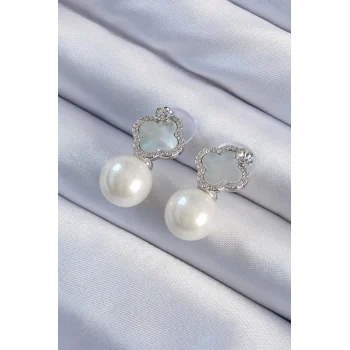 Pirinç Gümüş Renk Zirkon Taşlı Minimal Çiçek Tasarımlı Kadın Küpe