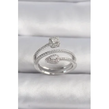 Pirinç Gümüş Renk Zirkon Taşlı Ok Model VIP Seri Kadın Yüzük