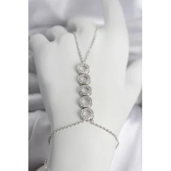 Pirinç Gümüş Renk Zirkon Taşlı Sıralı Halka Model Kadın Şahmeran