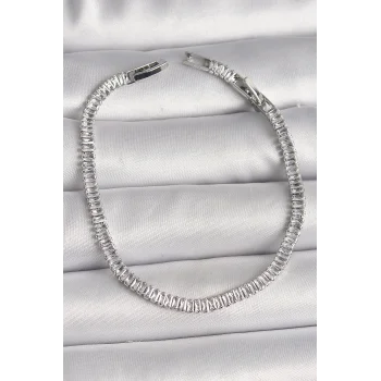 Pirinç Gümüş Renk Zirkon Taşlı Su Yolu Model Kadın Bileklik