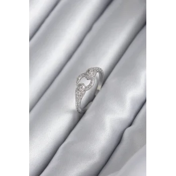 Pirinç Gümüş Renk Zirkon Taşlı Yılan Model Kadın Yüzük