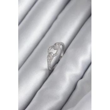 Pirinç Gümüş Renk Zirkon Taşlı Yılan Model Kadın Yüzük