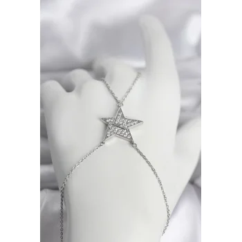 Pirinç Gümüş Renk Zirkon Taşlı Yıldız Model Kadın Şahmeran