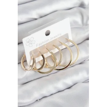 Pirinç Halka Model Gold Renk Kadın Set Küpe