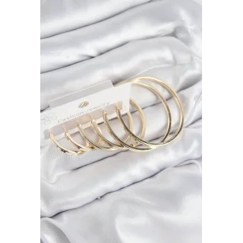 Pirinç Halka Model Gold Renk Kadın Set Küpe