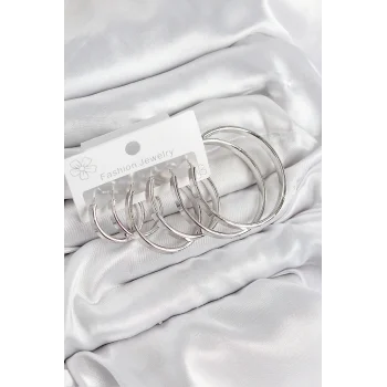 Pirinç Halka Model Gümüş Renk Kadın Set Küpe